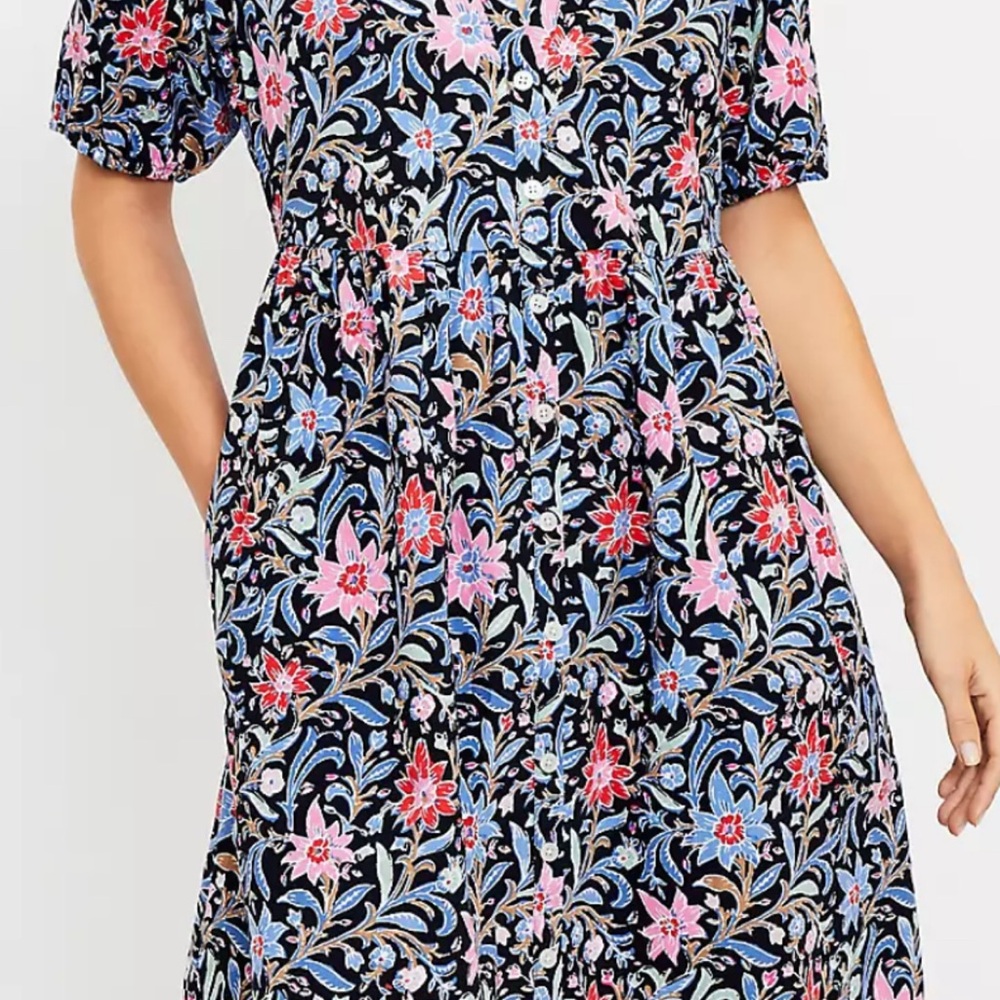LOFT Multicolor Floral Midi Dress